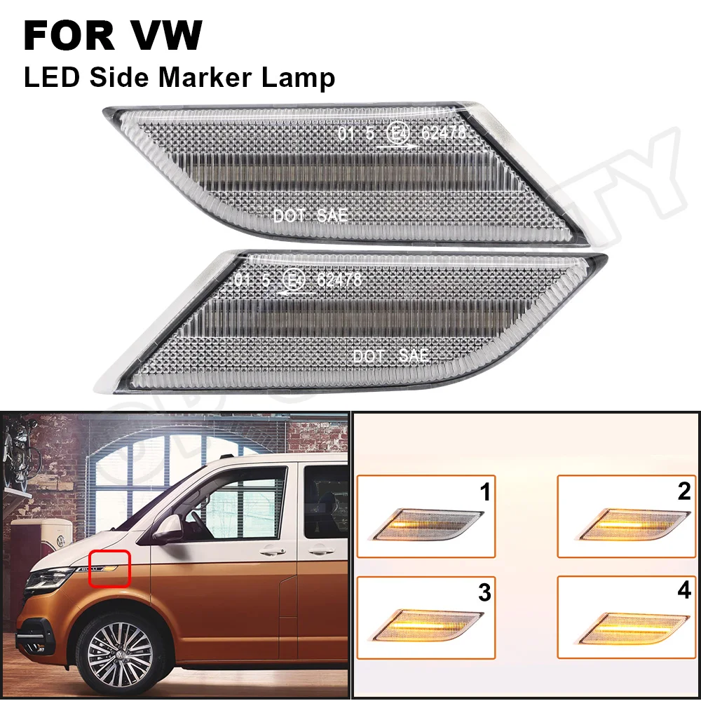 

2Pcs Dynamic LED Side Marker Light Sequential Indicator For 2020 2021 VW Transporter T6 Amber LED Turn Signal Repeater Lamps