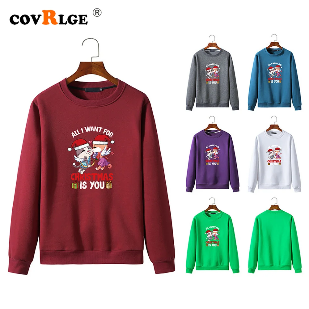 

Covrlge Men’s Hoodie Christmas Kissing Cat Print Autumn Winter Causal fashion New Men Crewneck Sweatshirt Streetwear Male MWW353