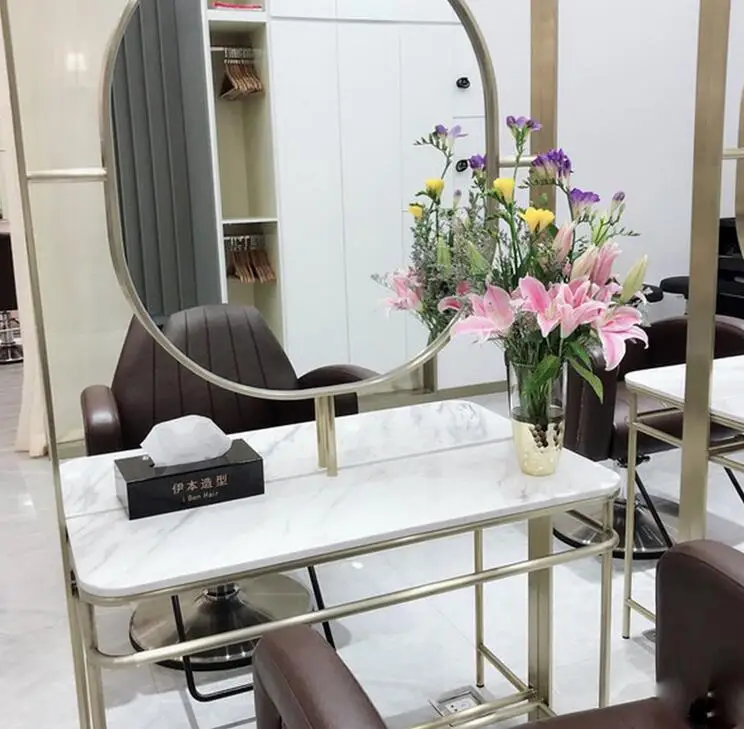 Barbershop зеркало со светом веб-прически знаменитостей салон Специальная нержавеющая сталь двухстороннее зеркало для стрижки волос