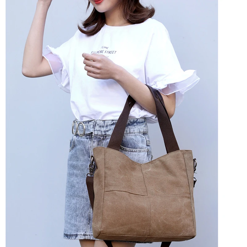 

Casual All-Match Womens Canvas Bags Multifunctional Large-Capacity Lady Messenger Bag Luxury Solid Color Ladies Shoulder Bags