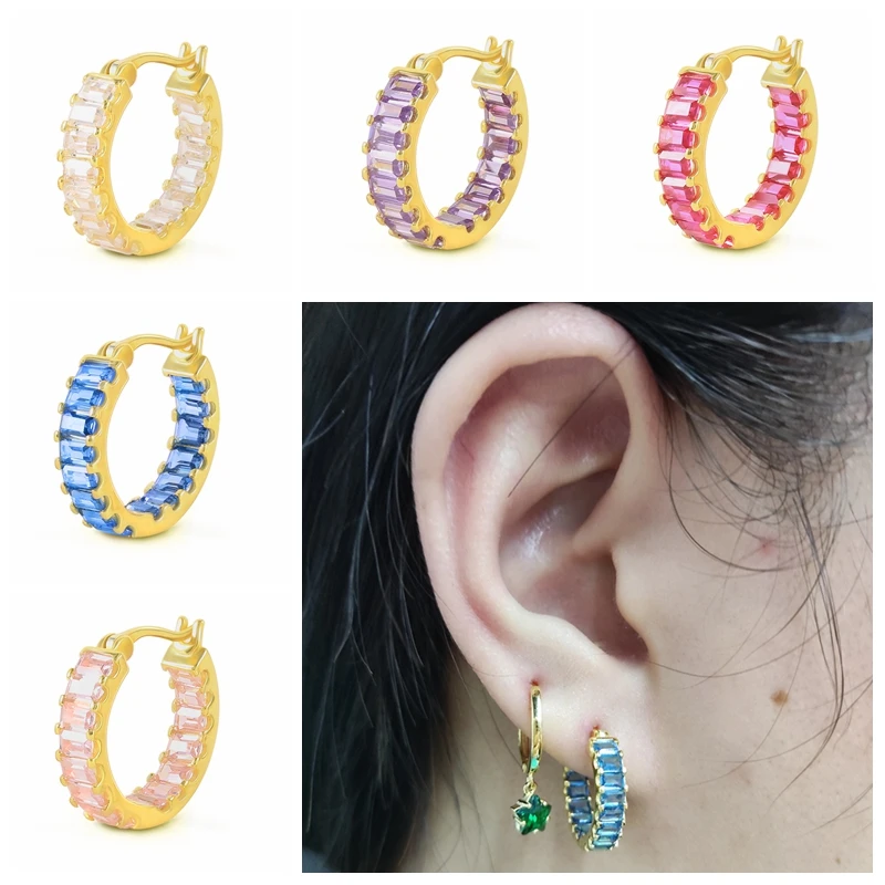 

2021 Luxury Colorful Crystal Circle Hoop Earrings for Women Girls Wedding Gift Sterling Silver Earring Jewelry Gold Earring