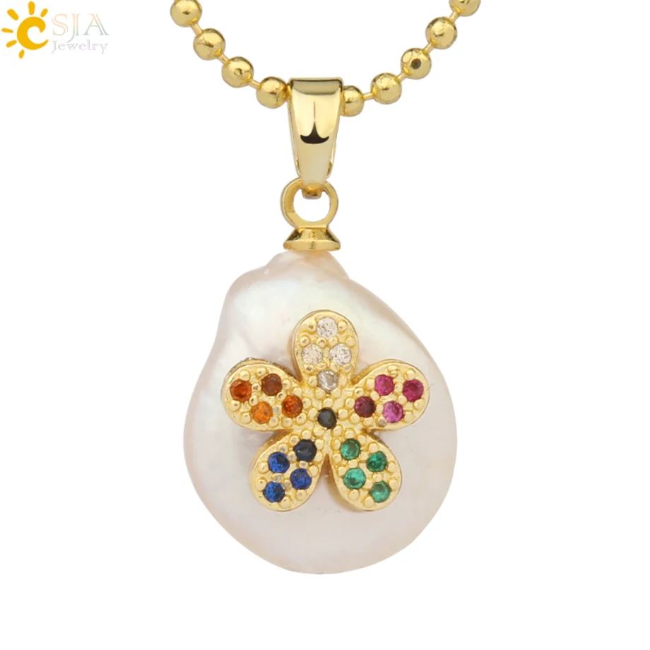 Necklace-E Csja кулон из пресноводного жемчуга, крошечное ожерелье из бисера, сердце из фианита подвески в форме цветов для детей, милое колье для девочек, модные украшения, G213 - Окраска металла: Necklace-E
