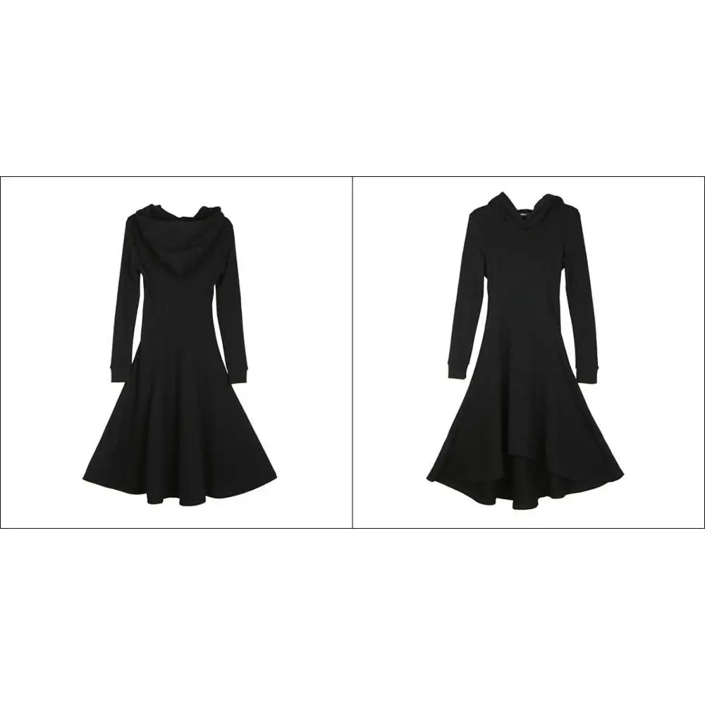 Женское платье с капюшоном асимметричное в стиле панк готика вырезом спереди и