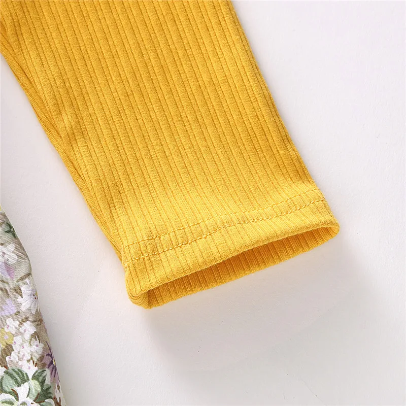 Детский комплект для девочек желтая футболка с длинными рукавами и оборками топы