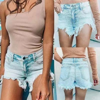 2021 new summer sexy buttocks temperament washed tassels decorated denim shorts somen