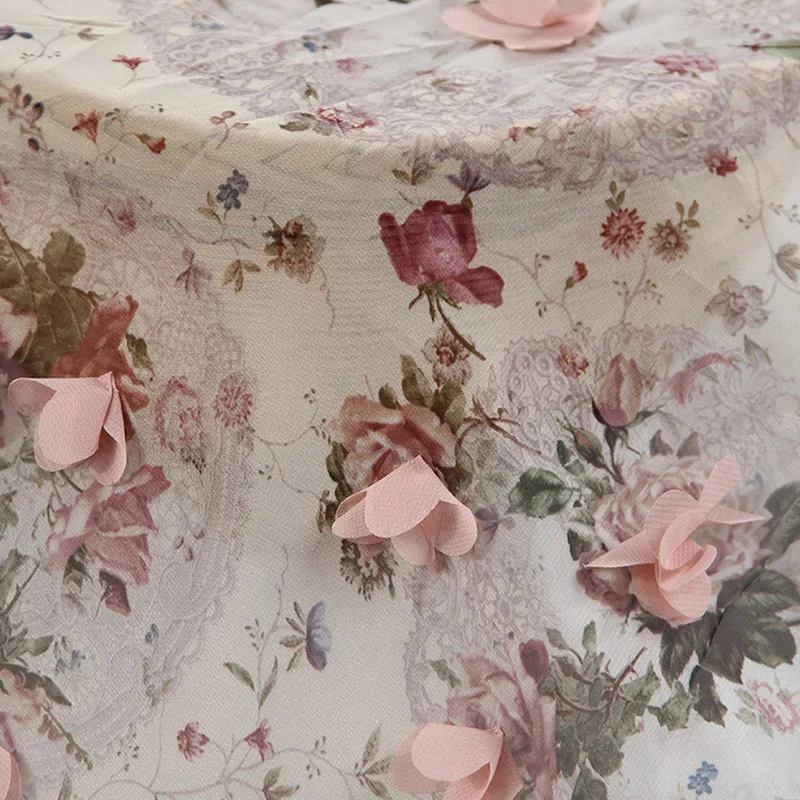 Ширина 140 см роскошное шифоновое женское платье с принтом вышивкой 3D слоновая