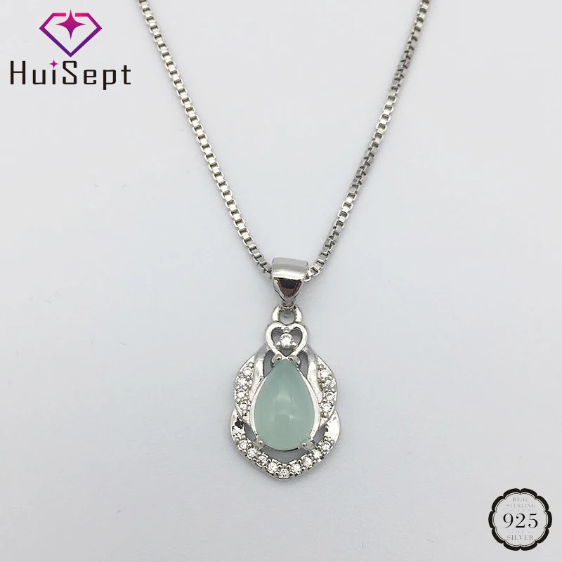 

HuiSept Elegant 925 Silver Necklace Water Drop Shape Emerald Gemstone Zircon Pendant Jewelry for Female Wedding Party Ornaments