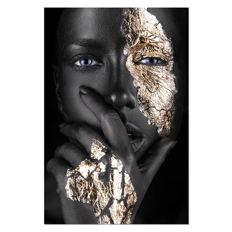 

Gold Woman Canvas Painting Cuadros Posters and Prints African Black Scandinavian Wall Art Picture for Living Room Home Decor