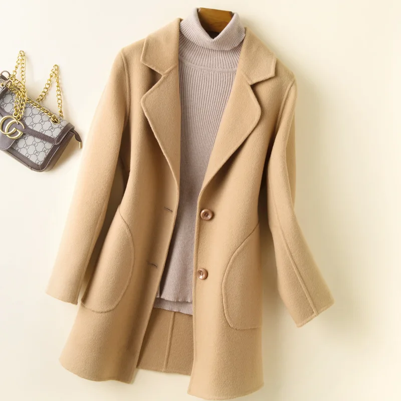 

Women 100% Double-faced Cashmere Coat 2020 Autumn Winter Fashion High Quality Slim Classic Style Woolen Coat Short All-match Top