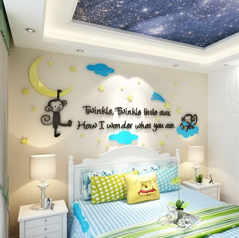 WS56 игривый обезьяна материал 3D акриловые наклейки на стены гостиной фон