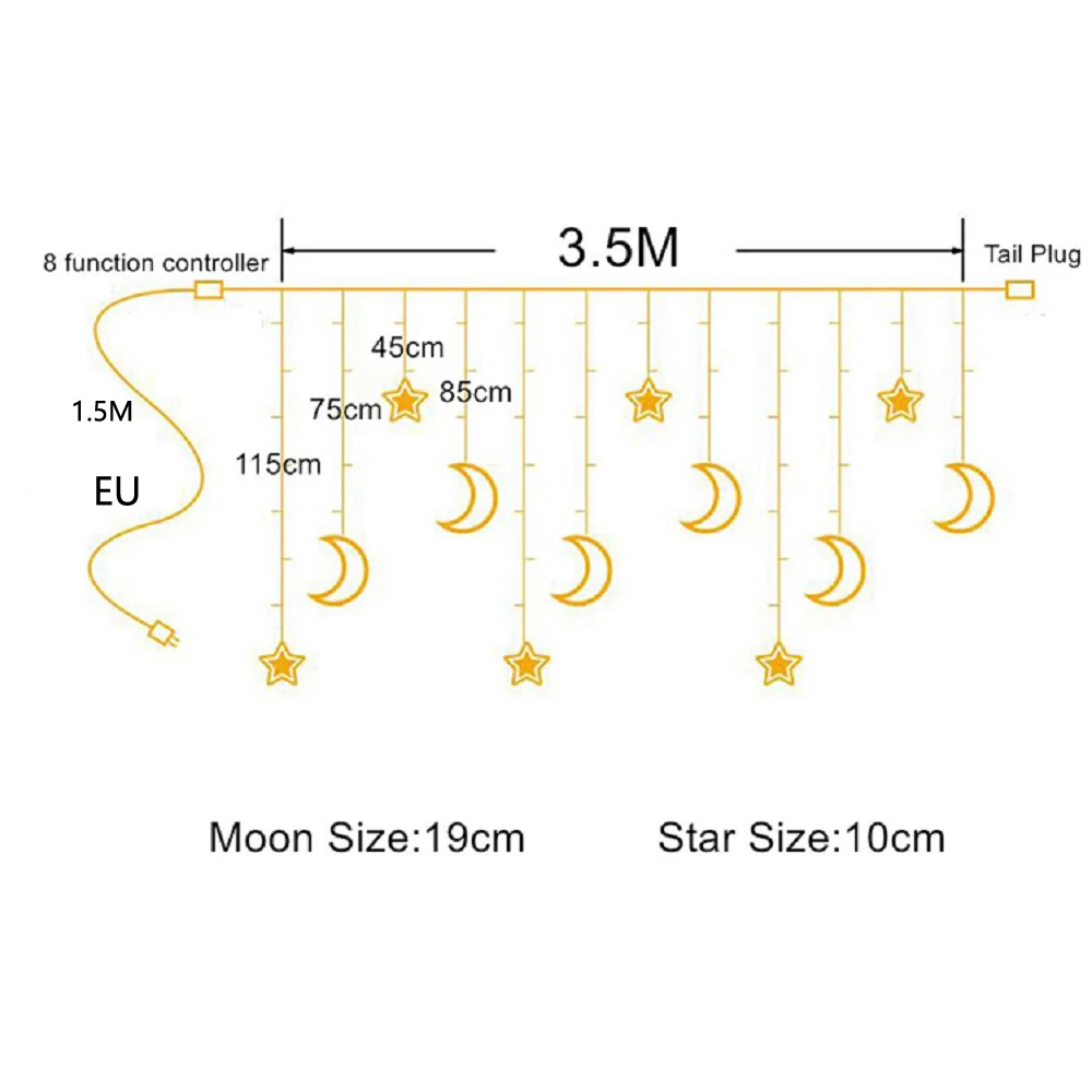 

LED Moon Star Lamp 3.5M 220V Christmas Garland String Lights Neon Lantern Fairy Curtain Light For Wedding Holiday Decoration