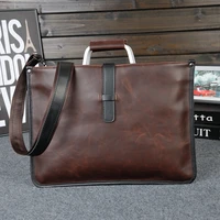 mens brand designer briefcase crazy horse pu leather handbag business office file bag vintage messenger bags casual work tote