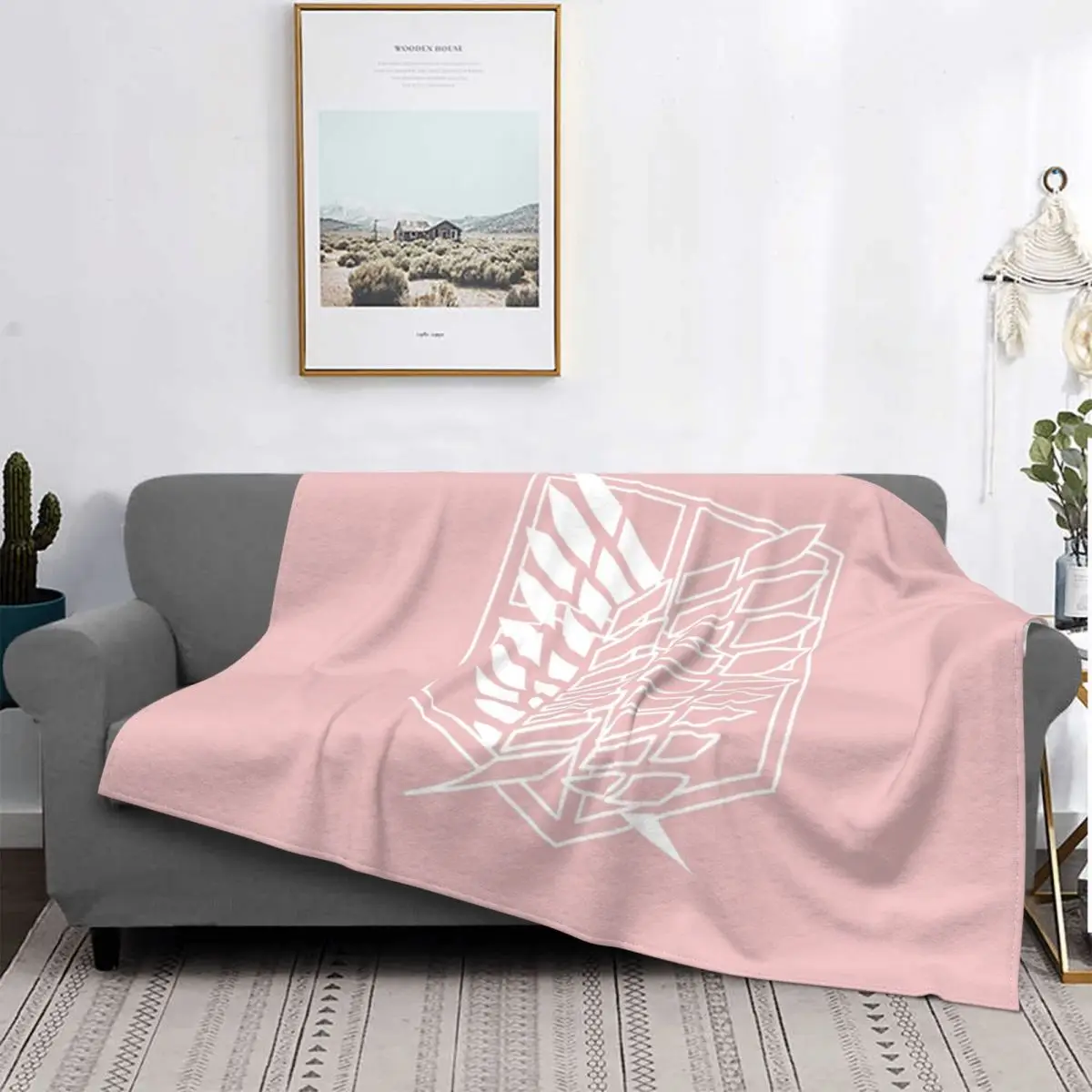

Pink Blush Wings Of Freedom Blanket Anime Attack On Titan Winter Bedspread Plush Soft Cover Fleece Spread Bedding Sofa Travel
