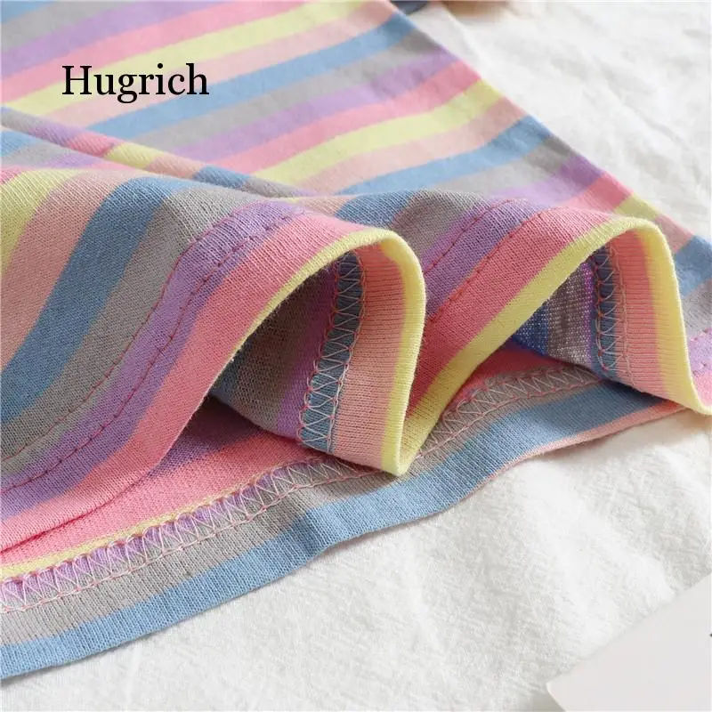 

2021 Summer Top Women Short Sleeve Casual Rainbow Strip T-Shirt Plus Size Cotton Tee Shirt