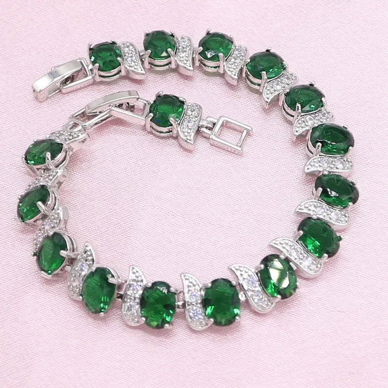 

New Arrivals Wedding 925 Silver Jewelry Sets For Women Green Cubic Zirconia Bracelet Earrings Necklace Ring Christmas Gift