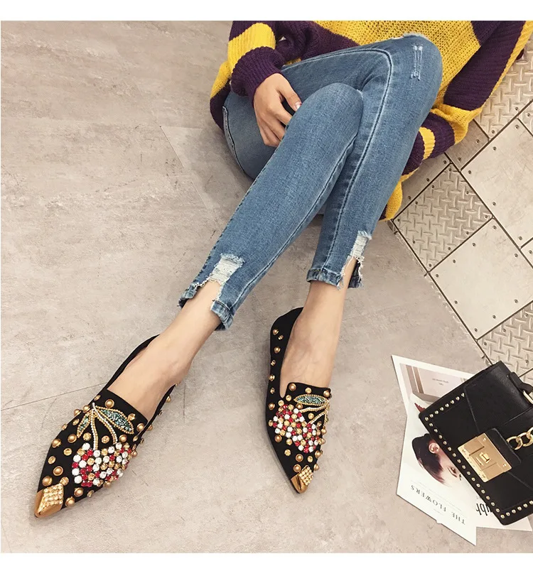 

Plus Size35-43 Women Flats Slip on Shoes Woman Luxury Crystal Flats Pointed Toe Dress Shoes Loafers Ladies Shoes Mujer Pisos