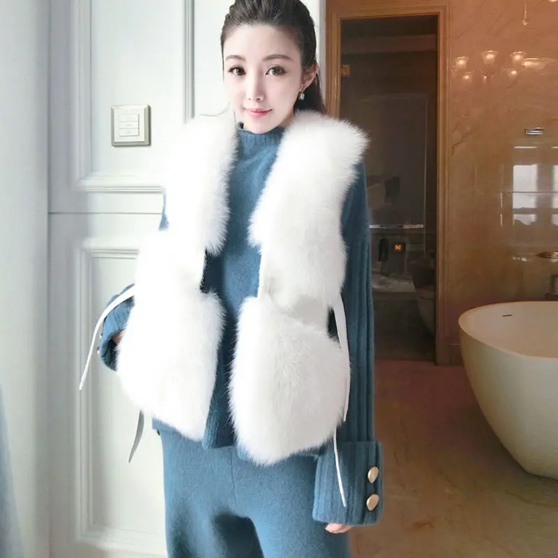 Женский трикотажный комплект из 2 предметов свитер пуловер и брюки с широкими