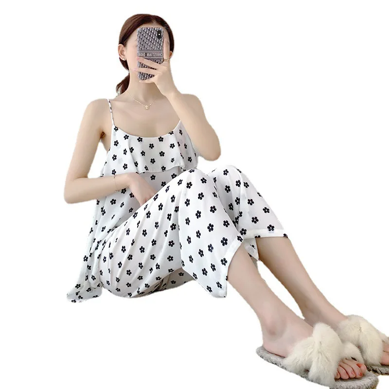 

Летняя женская пижама, новая ночная рубашка, брюки, подтяжки, милая домашняя одежда