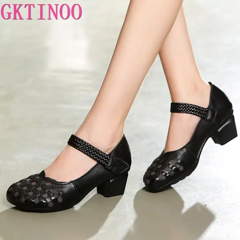 

Женские винтажные туфли GKTINOO, из натуральной кожи, на высоком каблуке, с нескользящей мягкой подошвой, осень 2021