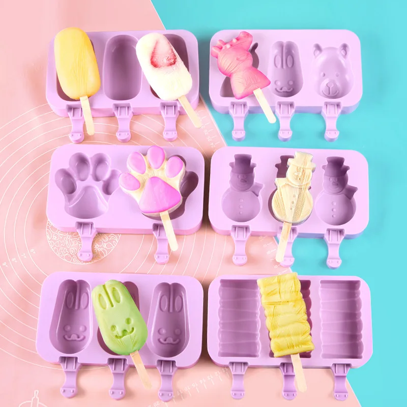 

Creative DIY Ice Cream Mould Ice Lolly Silicone Mold with Stick Cube Tray Lid Popsicle Barrel Chocolate Dessert Cookies Gadgets