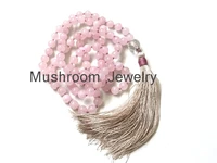 108 free shipping rose quartz stone bead necklace tassel pendant yoga bead necklace jewelry for girlfriend