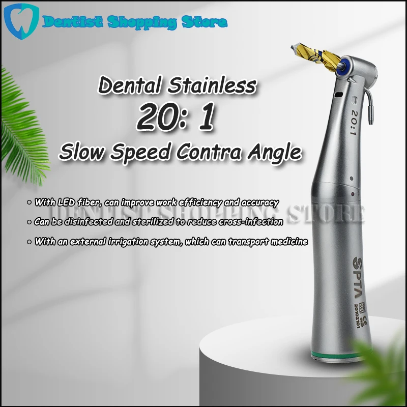

Low Speed Air Turbine Handpiece 20:1 Dental Contra Angle Implant Medical Equipment Push Button Chuck Handle Dentist Tools