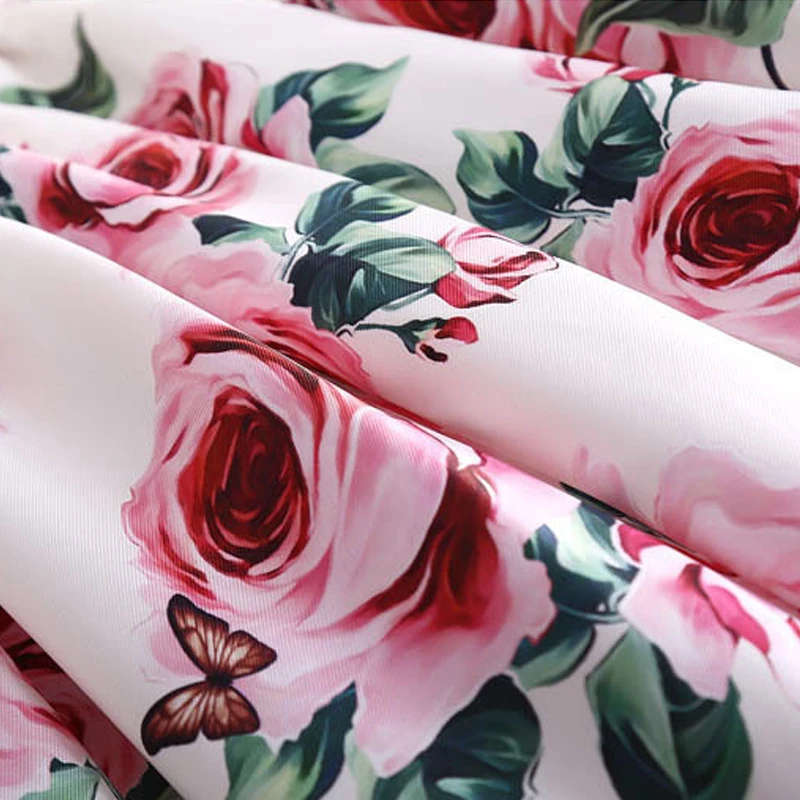 

AELESEEN Runway Fashion Women Dress 2020 High Quality Spaghetti Strap Designer Summer Dress Rose Print Elegant Holiday Dress