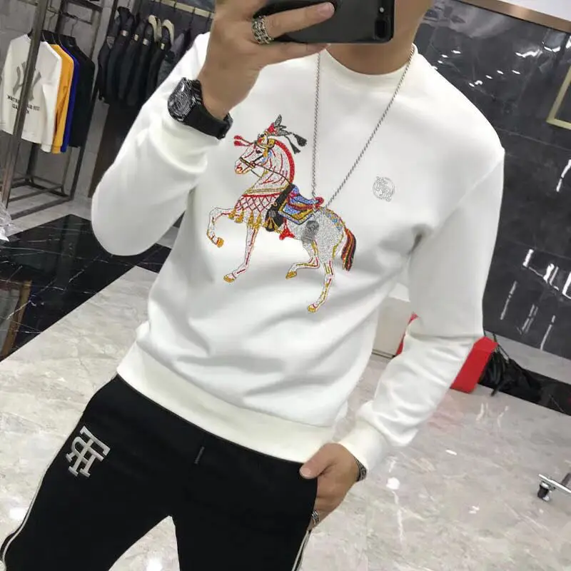 Autumn and winter European American men's brands sell high-quality fashion hoodies with diamonds