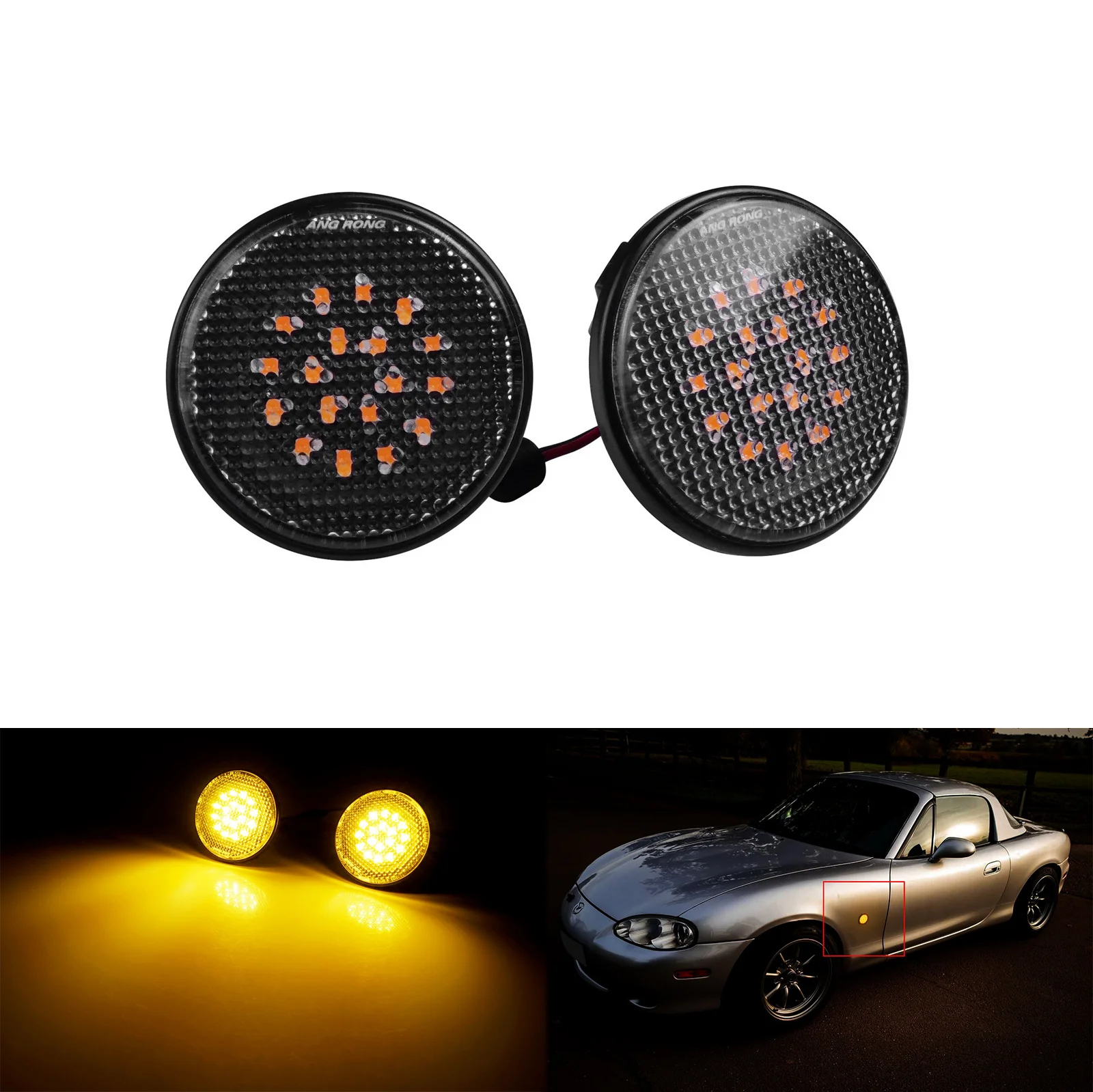 

Pair Amber LED Indicator Side Repeater Light Clear Lens For Mazda MX5 1990-2015
