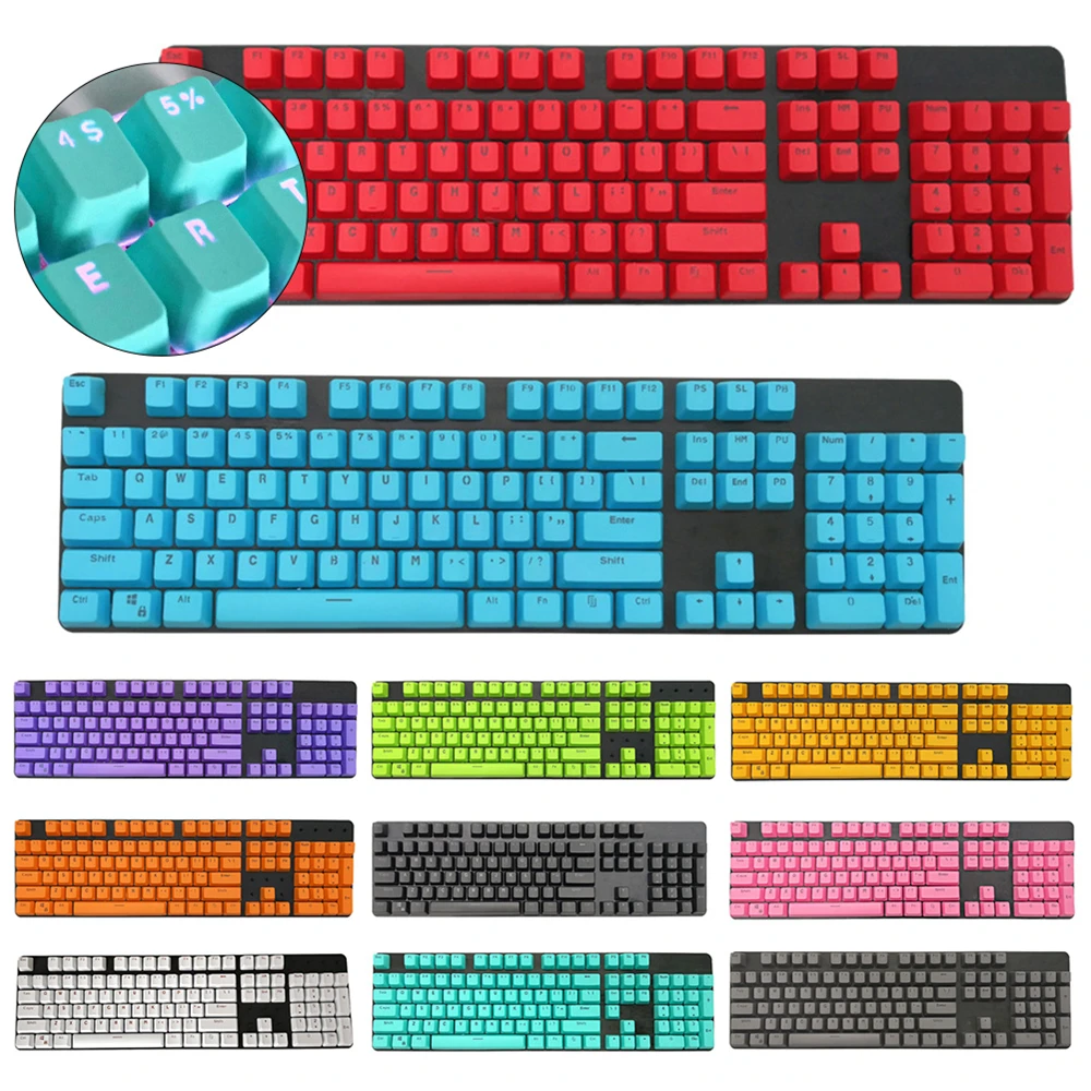 Teclas de colores para teclado Cherry Kailh Gateron Mechan, conjunto de teclas retroiluminadas de 104 colores, color rosa, verde, azul, blanco, morado y rojo
