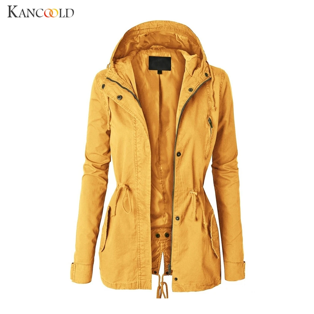 KANCOOLD куртка размера плюс 5XL Осенняя однотонная спортивная куртка модная женская ветровка с капюшоном на молнии с длинным рукавом
