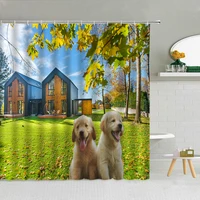 cute dog lawn scenery cat shower curtain fabric high quality bathroom supplies home decor with hooks cloth curtains washable