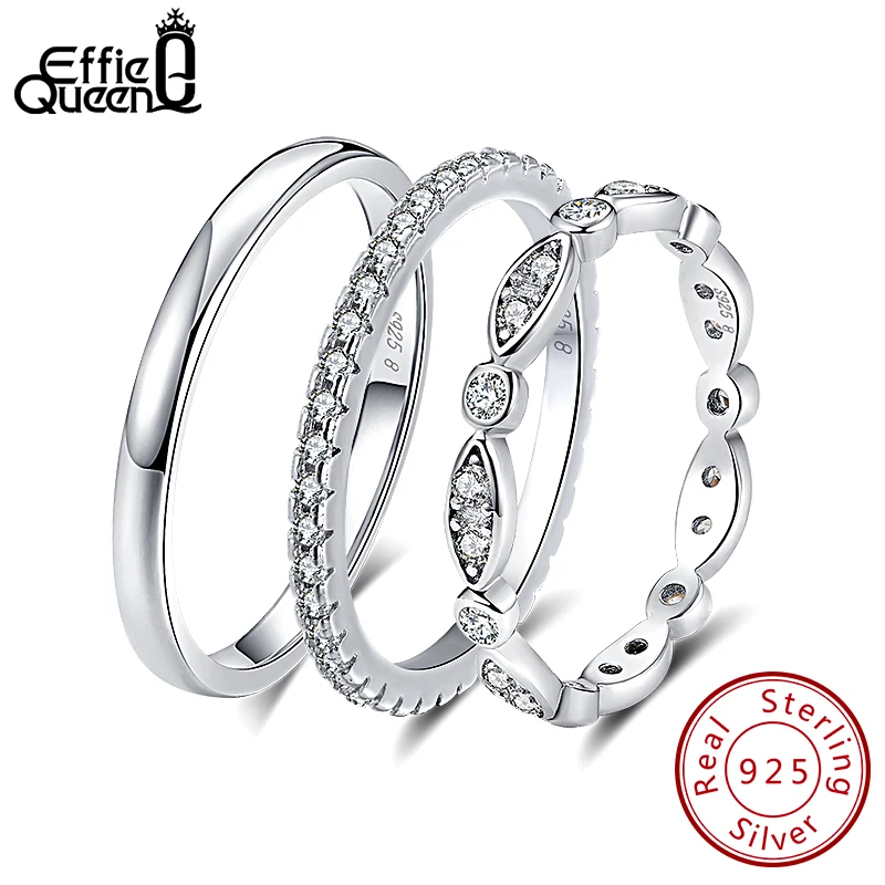 ORSA JEWELS подлинное Серебро 925 женское кольцо с AAA циркон Романтические Свадебные обруч кольца на пальцы серебряные ювелирные изделия OSR136