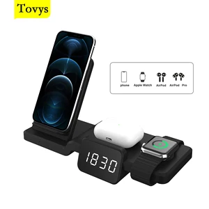 tovys fast wireless charger for to power all 5 in 1 wireless charging station with time dispay dock for phonewatchairpods free global shipping