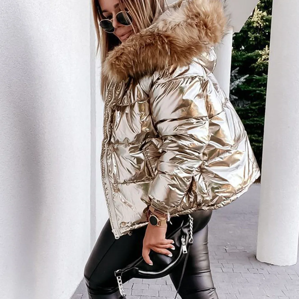Women's New Winter Down Jacket Plus Size Hooded Fur Collar Jacket Streetwear Down Cotton Jacket Hooded Parka Warm Jacket