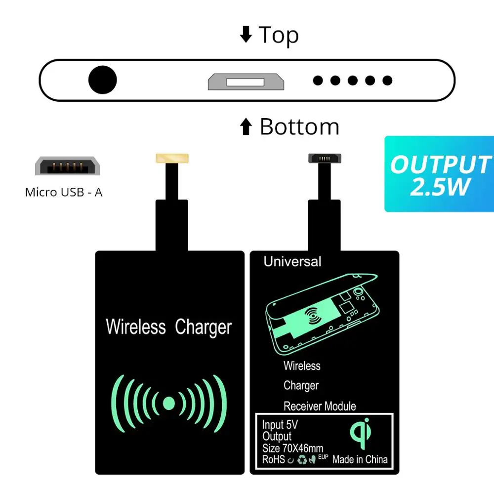 FONKEN USB беспроводной зарядный приемник Универсальный Android Micro usb type-C Qi Беспроводное зарядное устройство Модуль зарядного устройства для мобильного телефона - Тип штекера: Micro USB A 2.5W