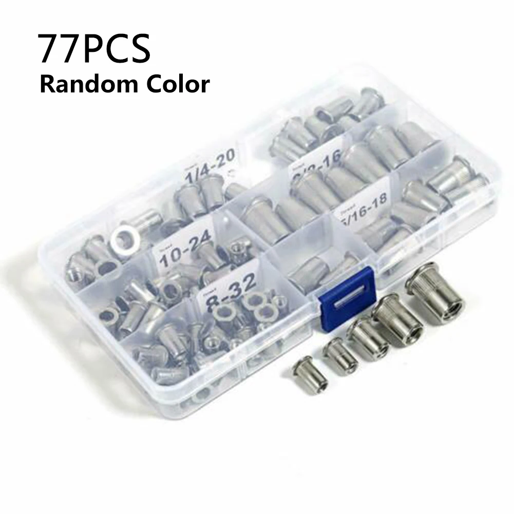

Rivet Nut 8-32,10-24,1 / 4-20,5 / 16-18,3 / 8-16 Rivnut Flat Head Threaded Rivet Insert Nutsert Cap Rivet Nut 77pcs/Box