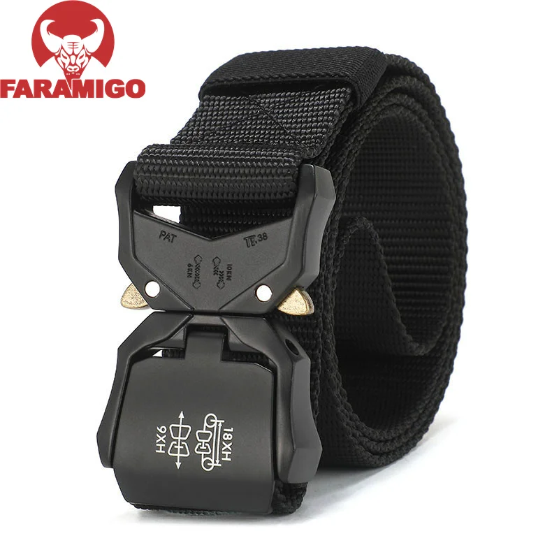 FARAMIGO Tactical belt Military high quality Nylon men's training belt metal multifunctional buckle outdoor sports hook new