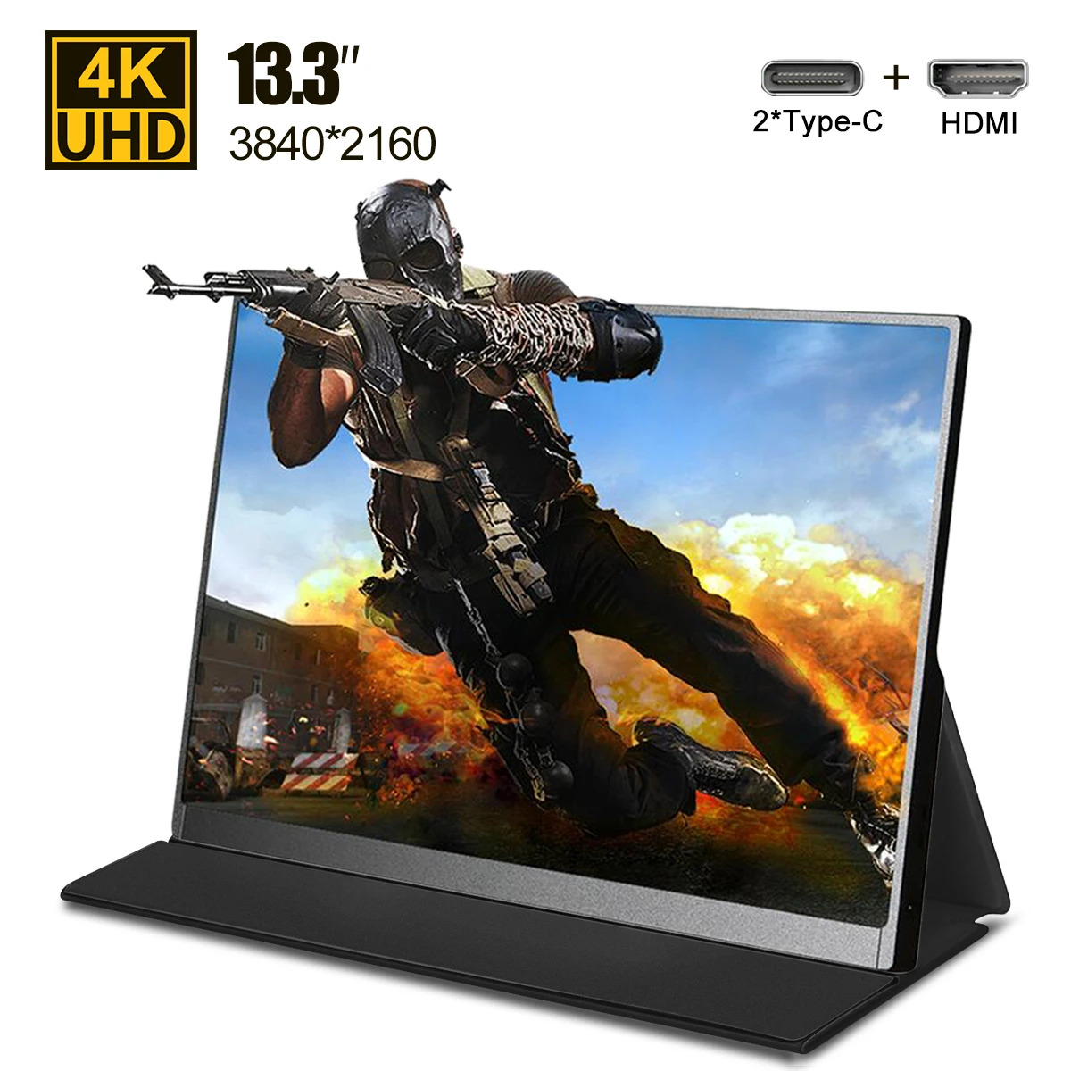 구매 4K 휴대용 모니터 노트북 전화 PS4 스위치 Xbox 게임 13.3 인치 HDMI 디스플레이 LED PC 화면 HD 게이머 모니터 유형 USB C, 색상 블랙/화이트/레드/그린