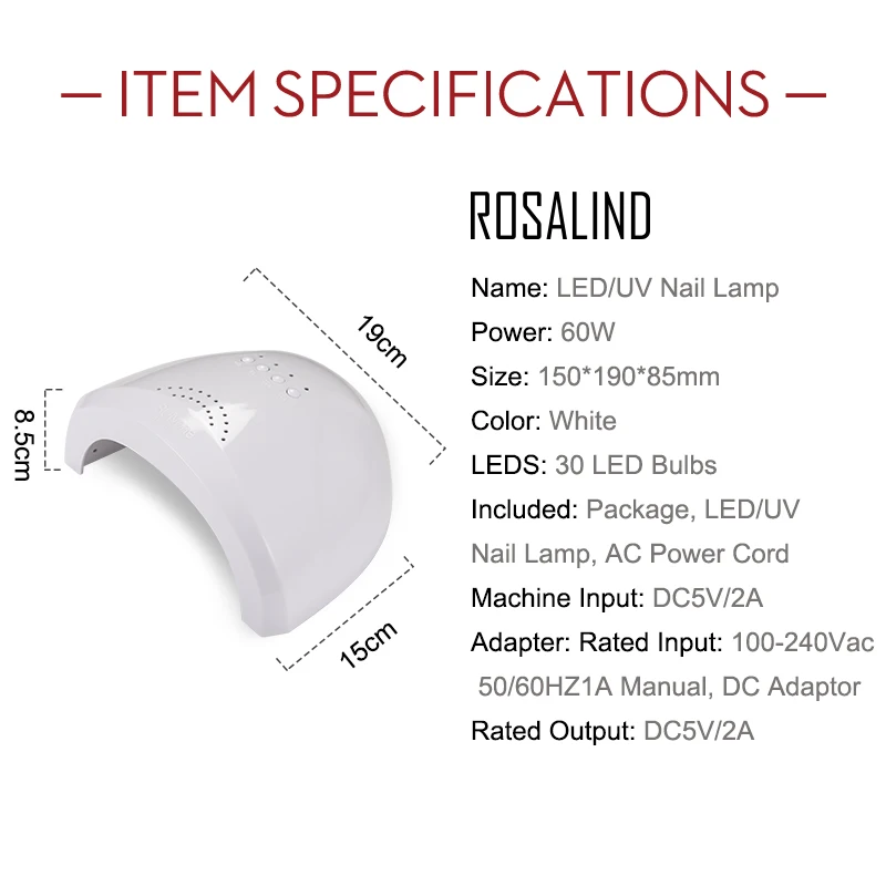 

ROSALIND Gel Nail Dryer 30 Leds UV Lamp 60W LED Sensor Timer Quick Dry Nail Gel Lamp For Drying Nails Auto Sensor Manicure Tools
