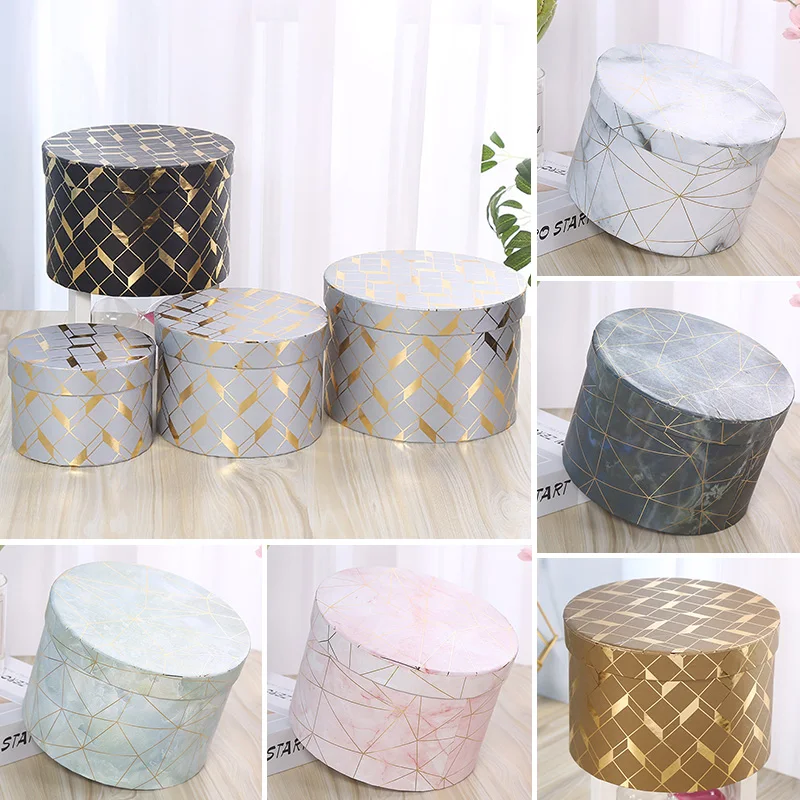 

Cardboard Packaging Boxes Round Bucket Flower Gifts Box Paper Boxes For Flower Bouquet Present Wedding Candy Packaging Gift Boxe