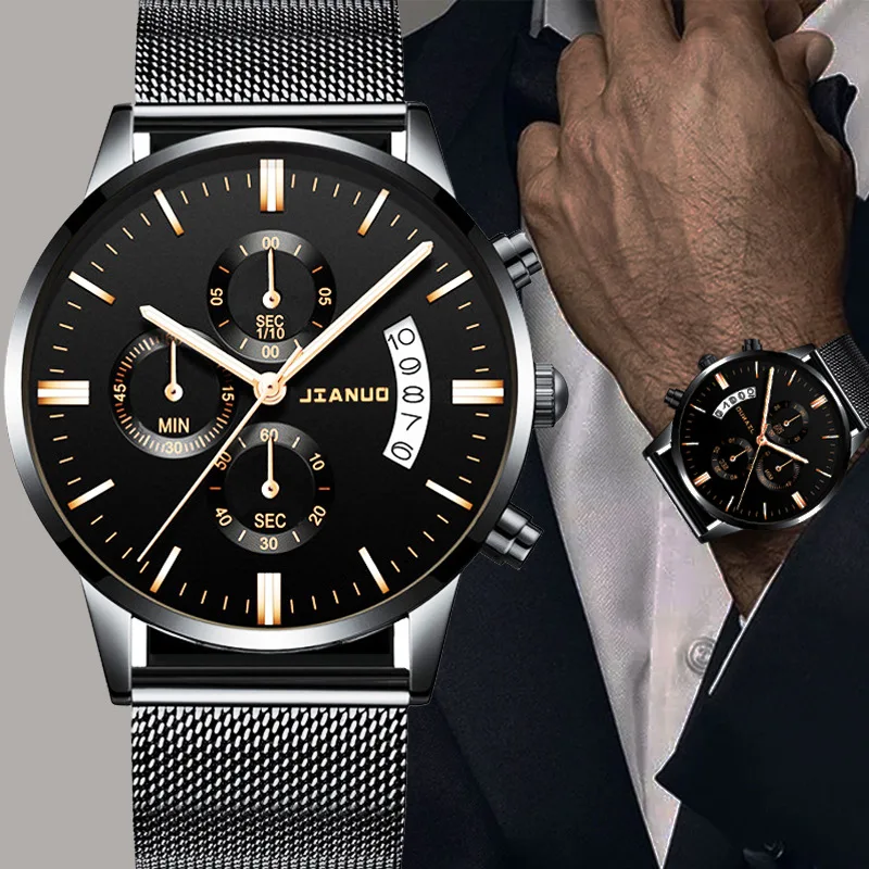 

Часы наручные мужские с календарем, роскошные повседневные деловые ультратонкие кварцевые с сетчатым браслетом из нержавеющей стали, 2021