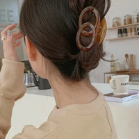 vintage brown korean hair accessories female acrylic transparent double circle hairpin clip elegant medium ponytail hair clip
