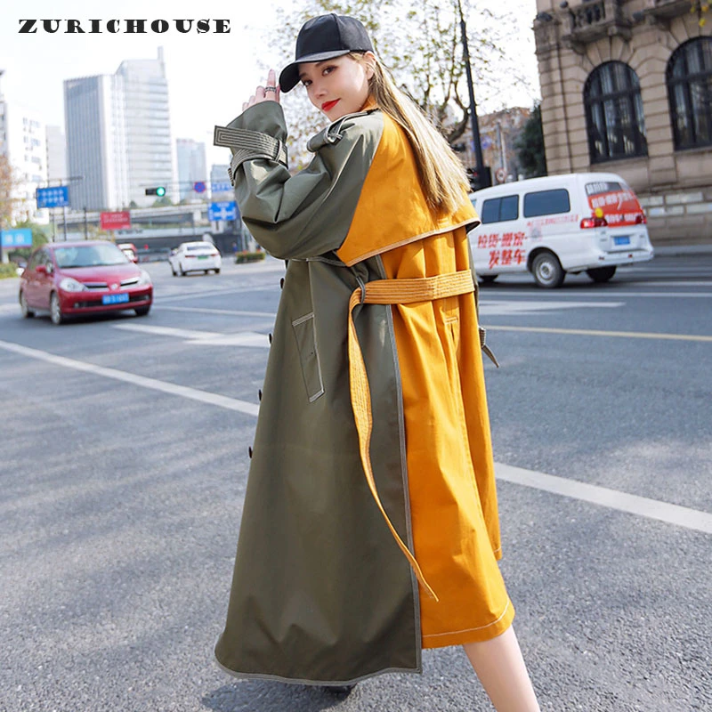 Весенний тренчкот ZURICHOUSE Женская длинная модная уличная одежда контрастных