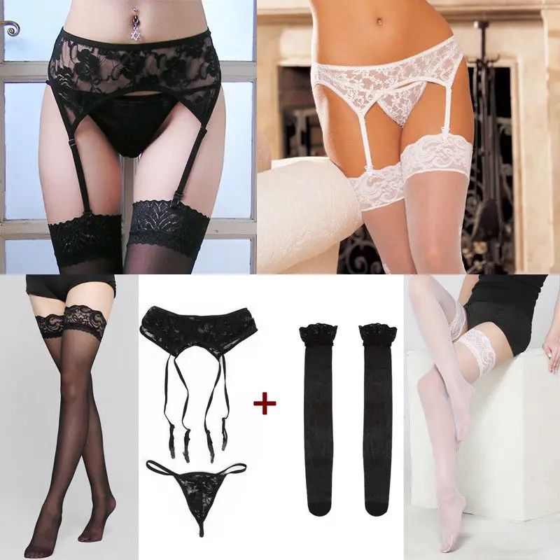

Sexy Lace Fishnet Thigh High Stockings Women Babydoll with Temptation Suspender Garter Belt Underwear Kawaii Lingerie