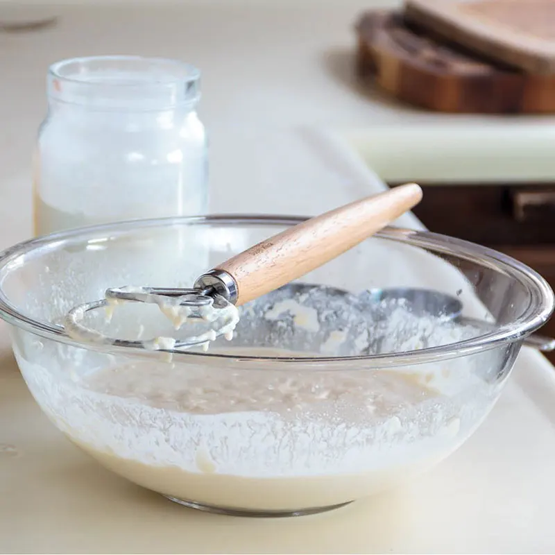 9 дюймов Нержавеющая сталь датский венчик для теста с деревянной ручкой