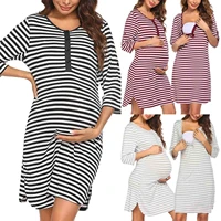 dresses pregnant woman stripe short sleeve breast feeding pregnancy nightwear clothes nightgown maternity nursing dress vestidos