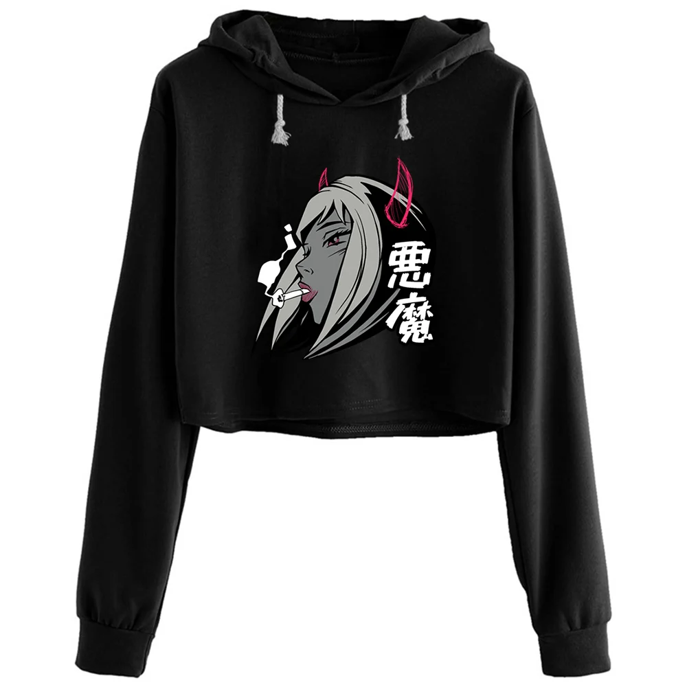 

Anime Girl Devil Japanese Grunge Aesthetic Crop Hoodies Women Kawaii Goth Grunge Harajuku Pullover For Girls