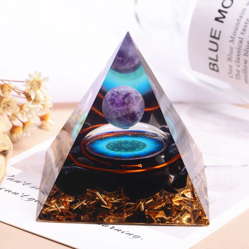 

Orgonite Chakra Pyramid Amethyst Sphere Healing Crystal Energy Generator Pyramid Home Decoration Accessories Best Gift
