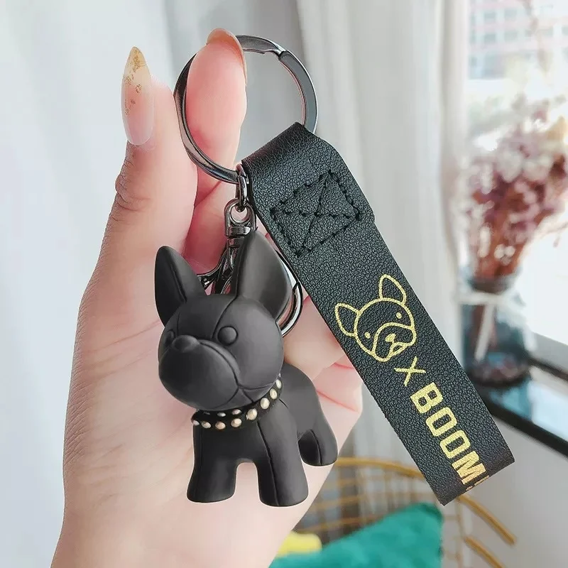 

Classic Punk French Bulldog Keychain PU Leather Dog Keychains for Women Bag Pendant Jewelry Trinket Men's Car Key Ring Key Chain